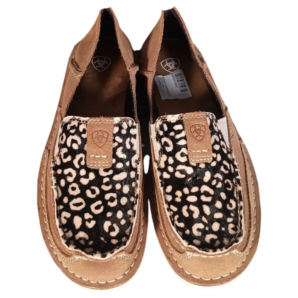 Ariat Loafers Cheetah Print Cruiser Shoes Moc Toe Dyed Cow Womens 7 B Brown